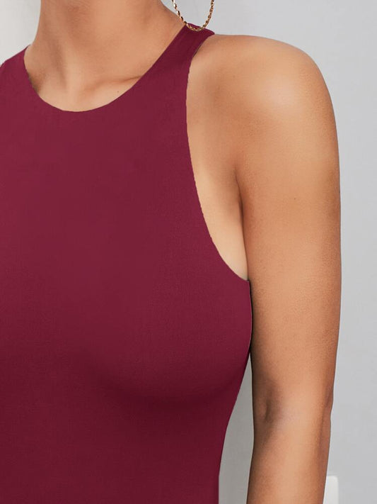 Solid sleeveless tank bodysuit in burgundy