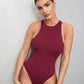 Solid sleeveless tank bodysuit in burgundy
