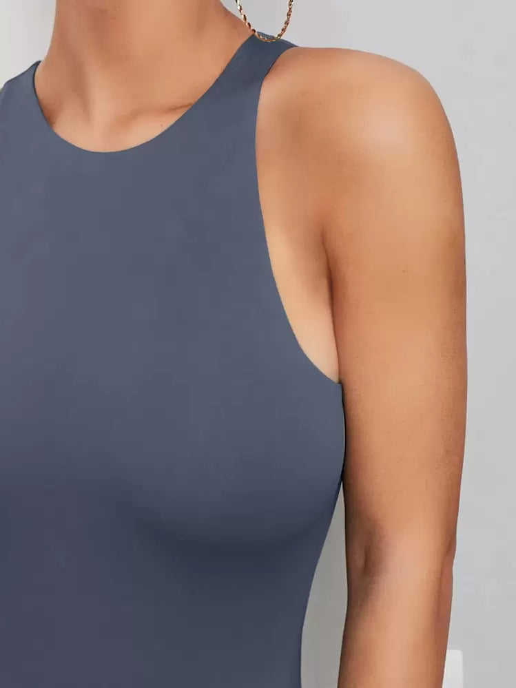 Solid sleeveless tank bodysuit in grey
