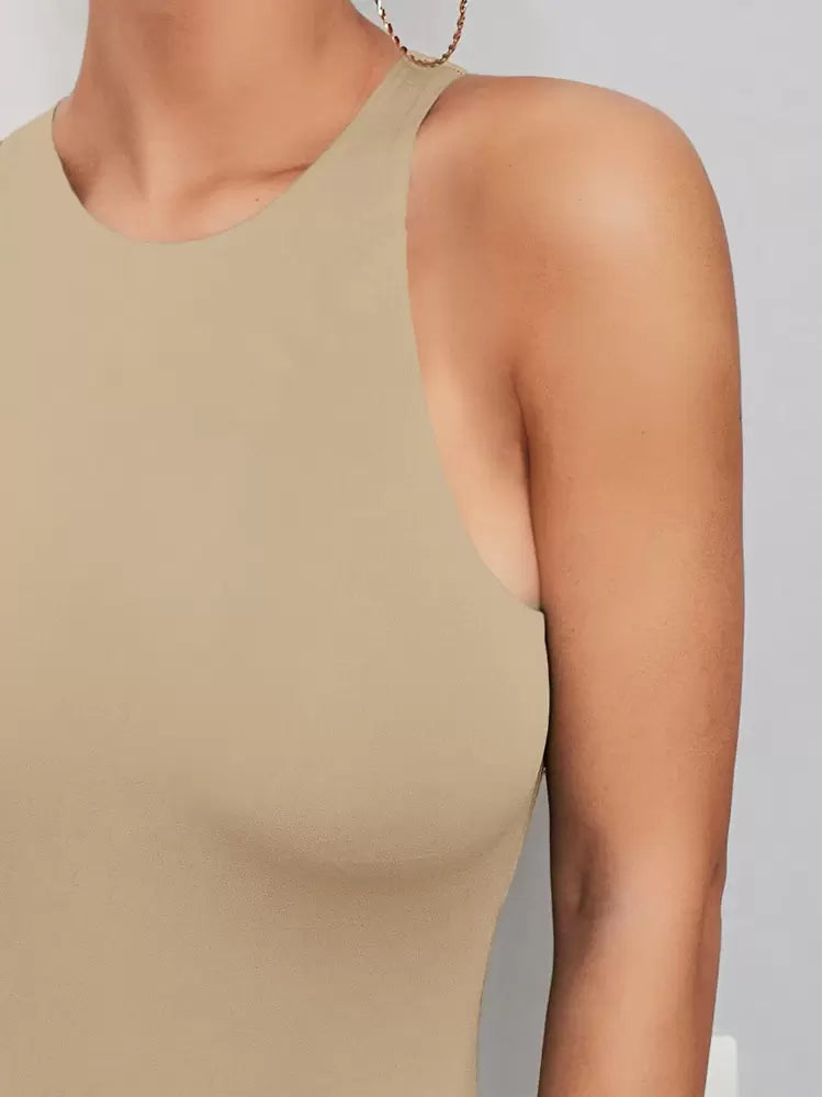 Solid sleeveless tank bodysuit in khaki