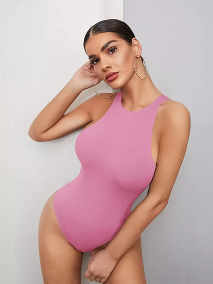 Solid sleeveless tank bodysuit in pink