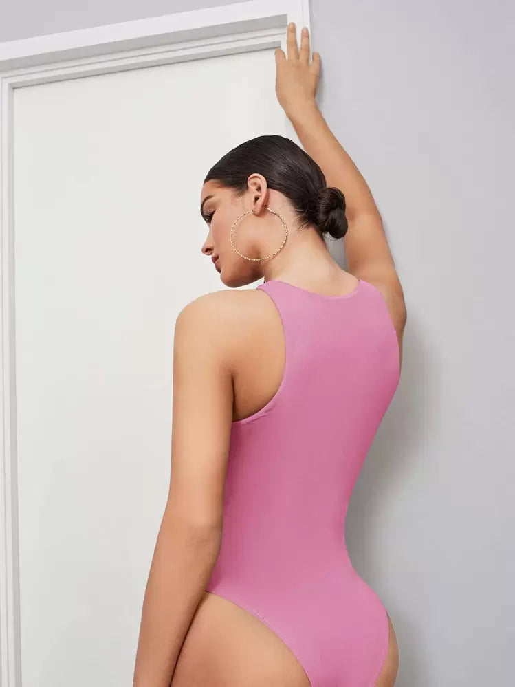 Solid sleeveless tank bodysuit in pink