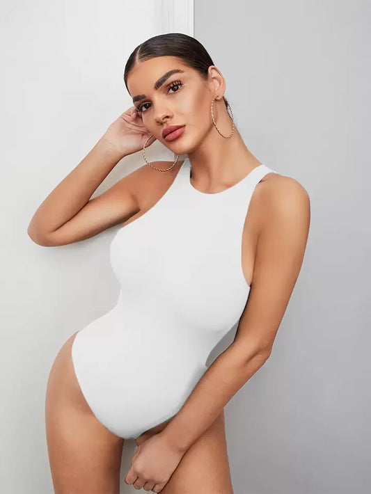 Solid sleeveless tank bodysuit in white