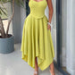 Spaghetti strap asymmetric hem tie back dress in green