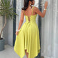 Spaghetti strap asymmetric hem tie back dress in green