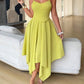 Spaghetti strap asymmetric hem tie back dress in green