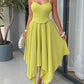 Spaghetti strap asymmetric hem tie back dress in green