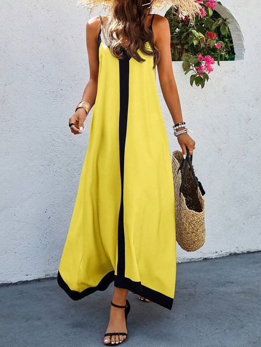 Spaghetti strap color block dress in yellow