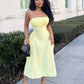 Spaghetti strap ruched waist dress in yellow