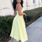 Spaghetti strap ruched waist dress in yellow