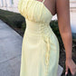 Spaghetti strap ruched waist dress in yellow