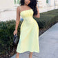 Spaghetti strap ruched waist dress in yellow