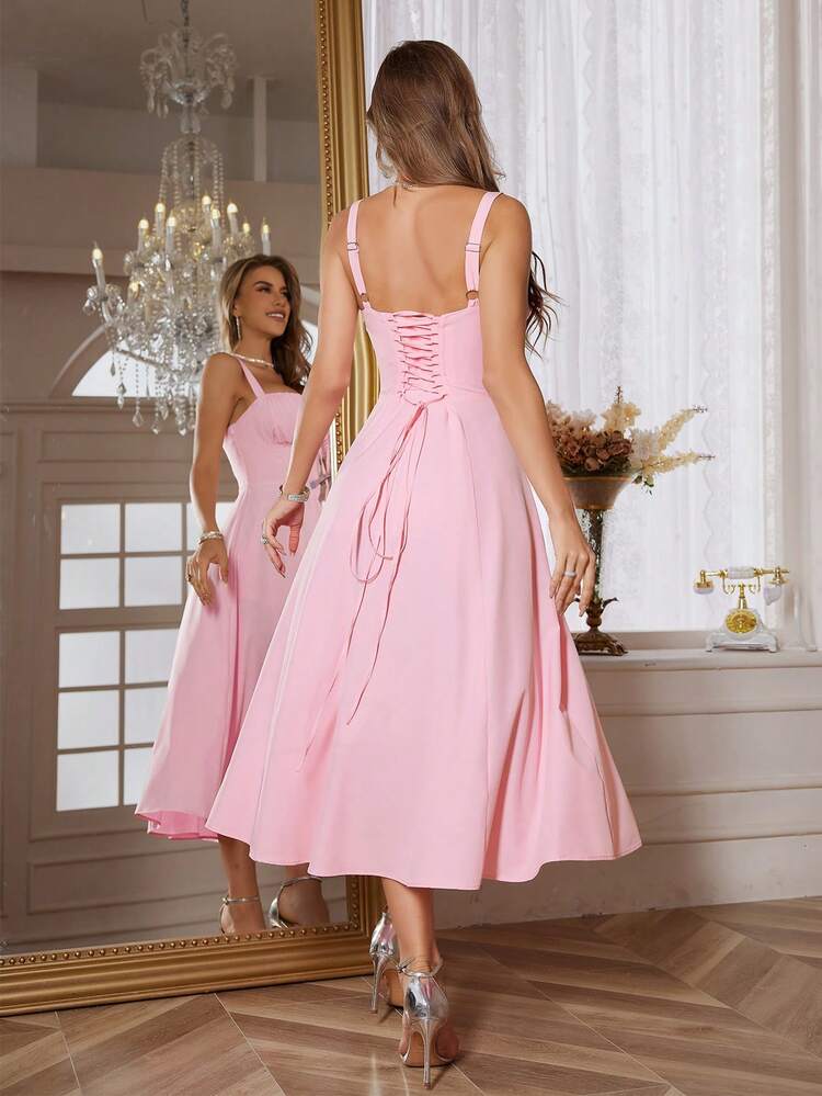 Spaghetti strap tie front maxi dress in pink