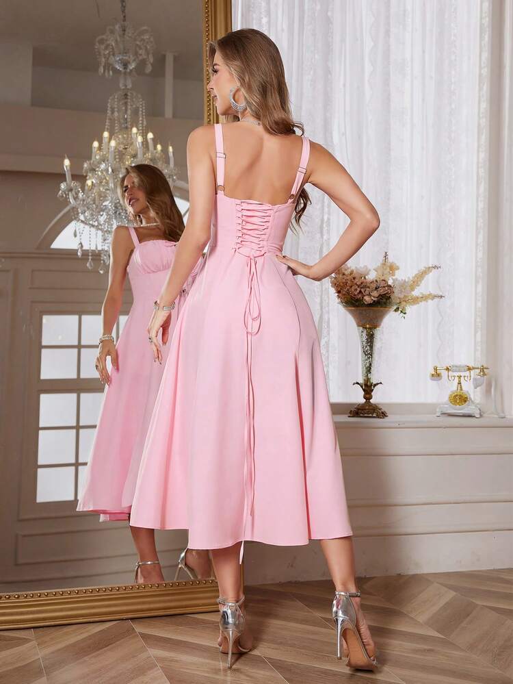 Spaghetti strap tie front maxi dress in pink