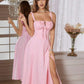 Spaghetti strap tie front maxi dress in pink