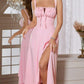 Spaghetti strap tie front maxi dress in pink