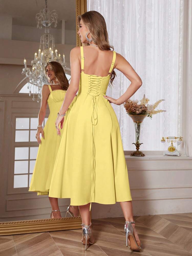 Spaghetti strap tie front maxi dress in yellow