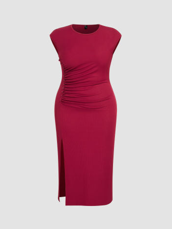 Split ruched midi dress curve & plus in red