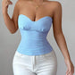 Square neck ruched puff sleeve detachable top in blue