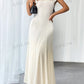 Square neck short sleeve solid color long dress in nude