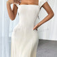 Square neck short sleeve solid color long dress in nude