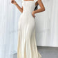 Square neck short sleeve solid color long dress in nude