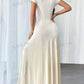 Square neck short sleeve solid color long dress in nude