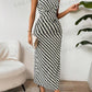 Stand collar wave striped sleeveless dress in multi
