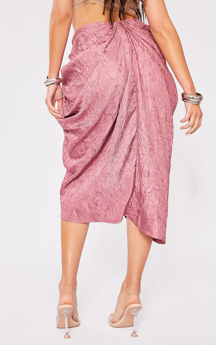 Pink ruched midi skirt