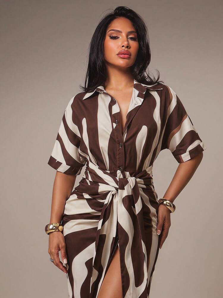 Striped belted maxi dress in multi