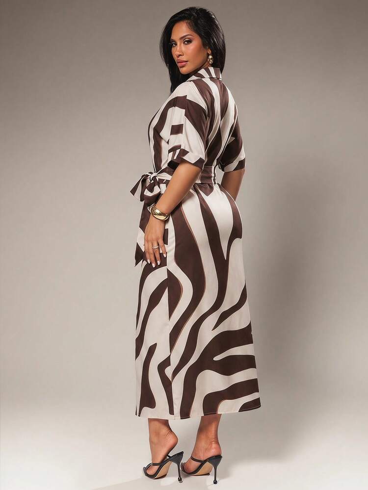 Striped belted maxi dress in multi