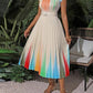 Striped color block pleated hem dress in multi