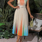 Striped color block pleated hem dress in multi