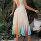 Striped color block pleated hem dress in multi