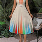 Striped color block pleated hem dress in multi