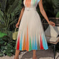 Striped color block pleated hem dress in multi