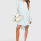 Striped drop shoulder shirt dress in blue