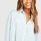 Striped drop shoulder shirt dress in blue