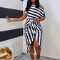 Striped off shoulder ruched dress in black