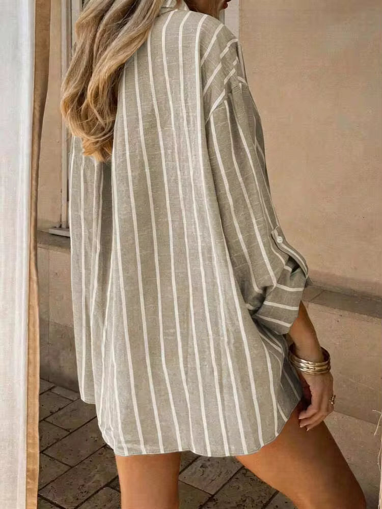 Striped shirt & short set in khaki
