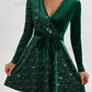 Surplice neck velvet dress in green without belt