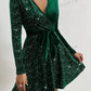 Surplice neck velvet dress in green without belt