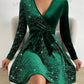 Surplice neck velvet dress in green without belt