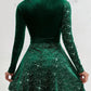 Surplice neck velvet dress in green without belt