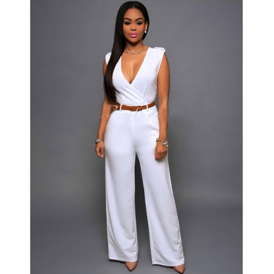 Surplice v neck wide leg jumpsuit in white