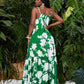 Suspender A-hem all over printed maxi dress in green