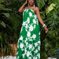 Suspender A-hem all over printed maxi dress in green