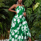 Suspender A-hem all over printed maxi dress in green
