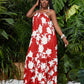 Suspender A-hem all over printed maxi dress in red
