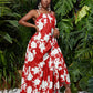 Suspender A-hem all over printed maxi dress in red